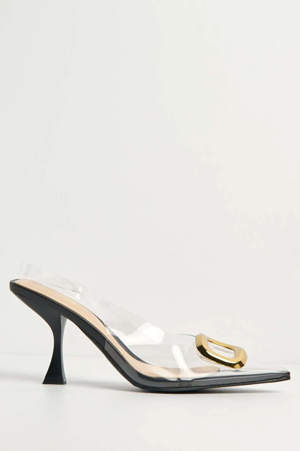 Veronica Buckle Detail Perspex Sling Back Court Shoes in Black