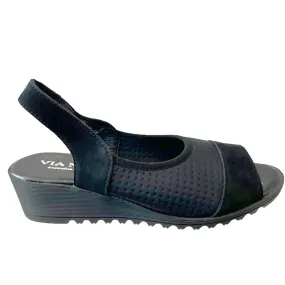 VIA NOVA INELDA Black Leather Sling Back Comfort Wedge