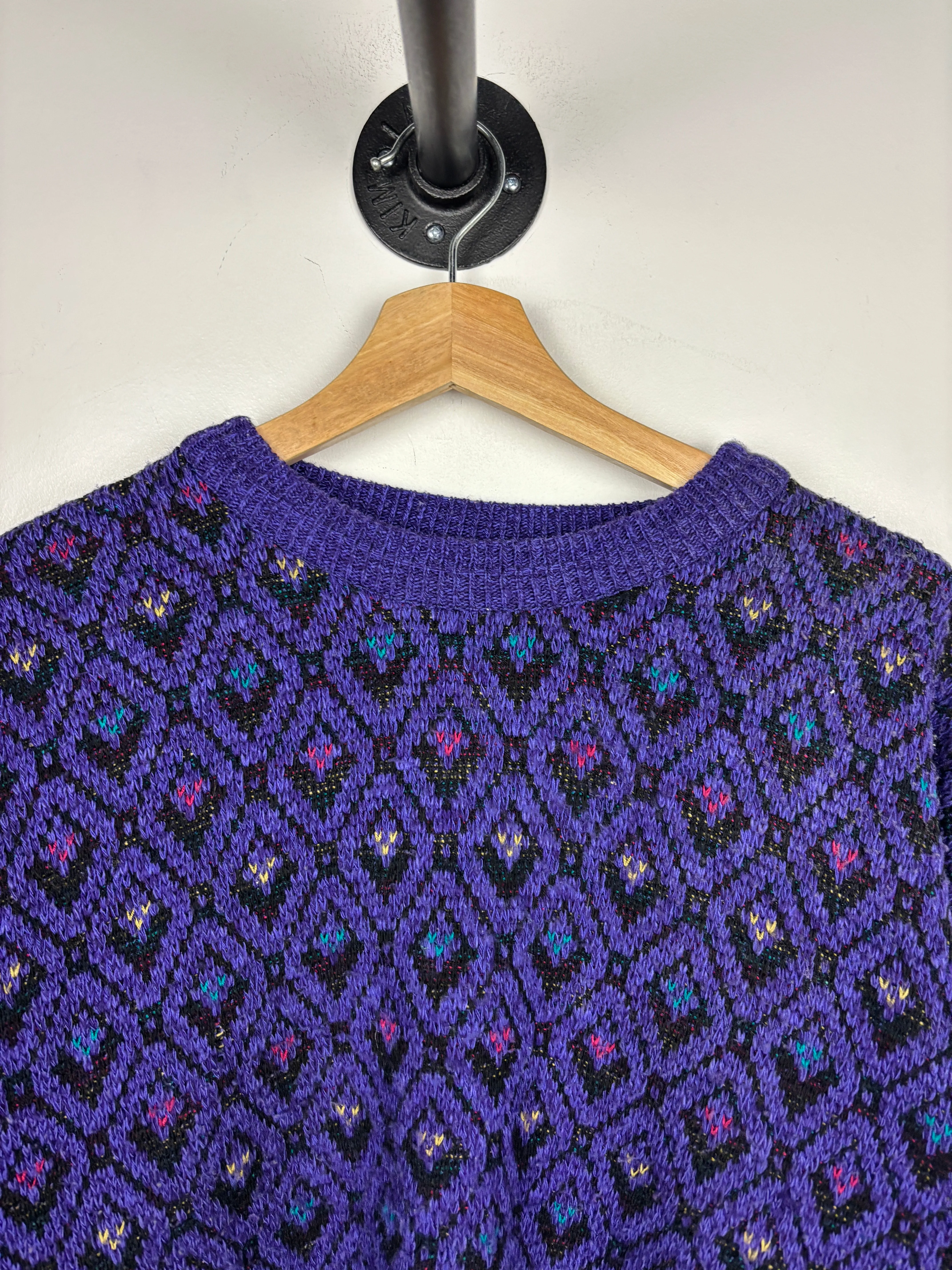 Vintage 90s Loafers Purple Pattern Knit Sweater