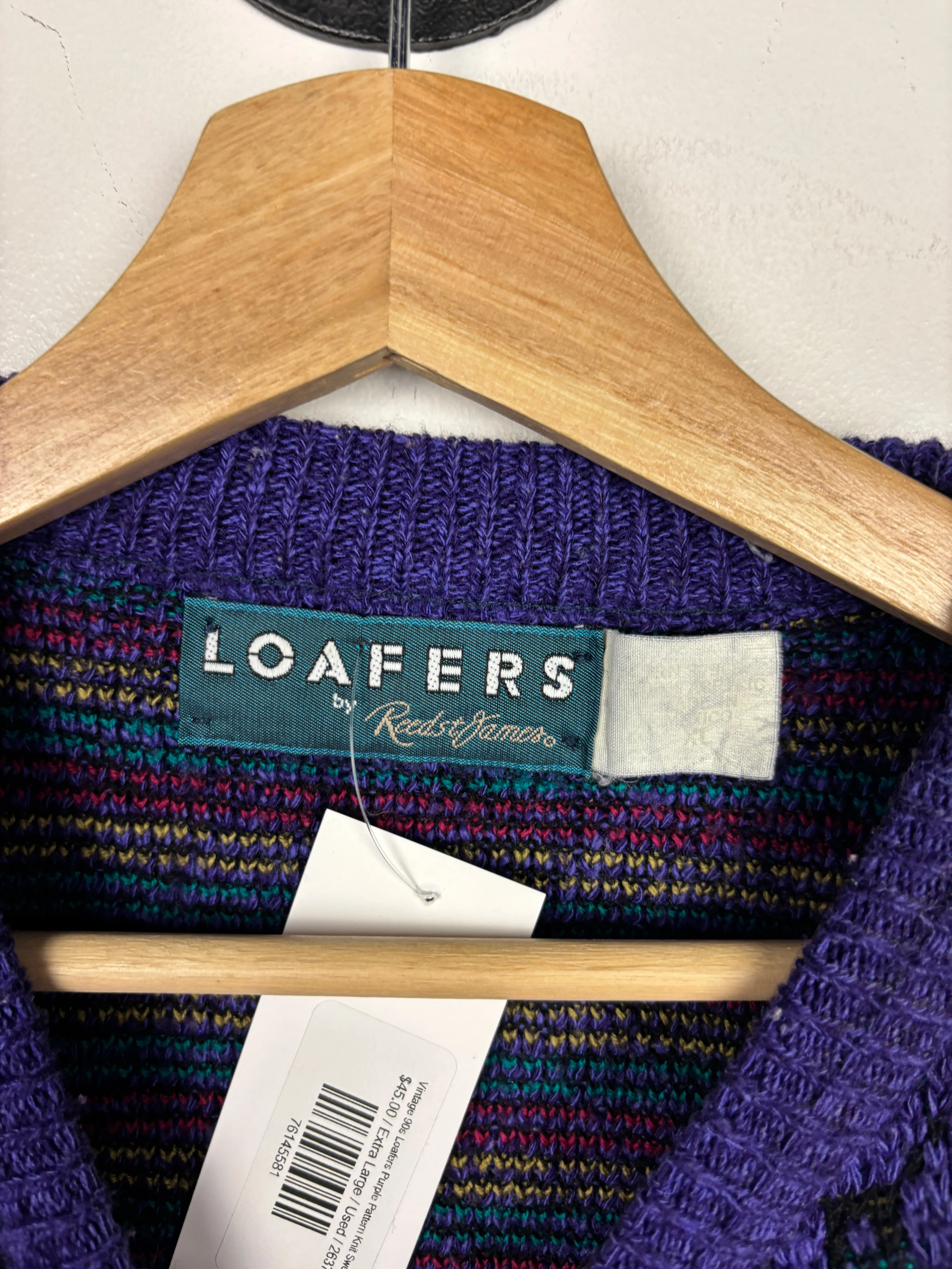 Vintage 90s Loafers Purple Pattern Knit Sweater
