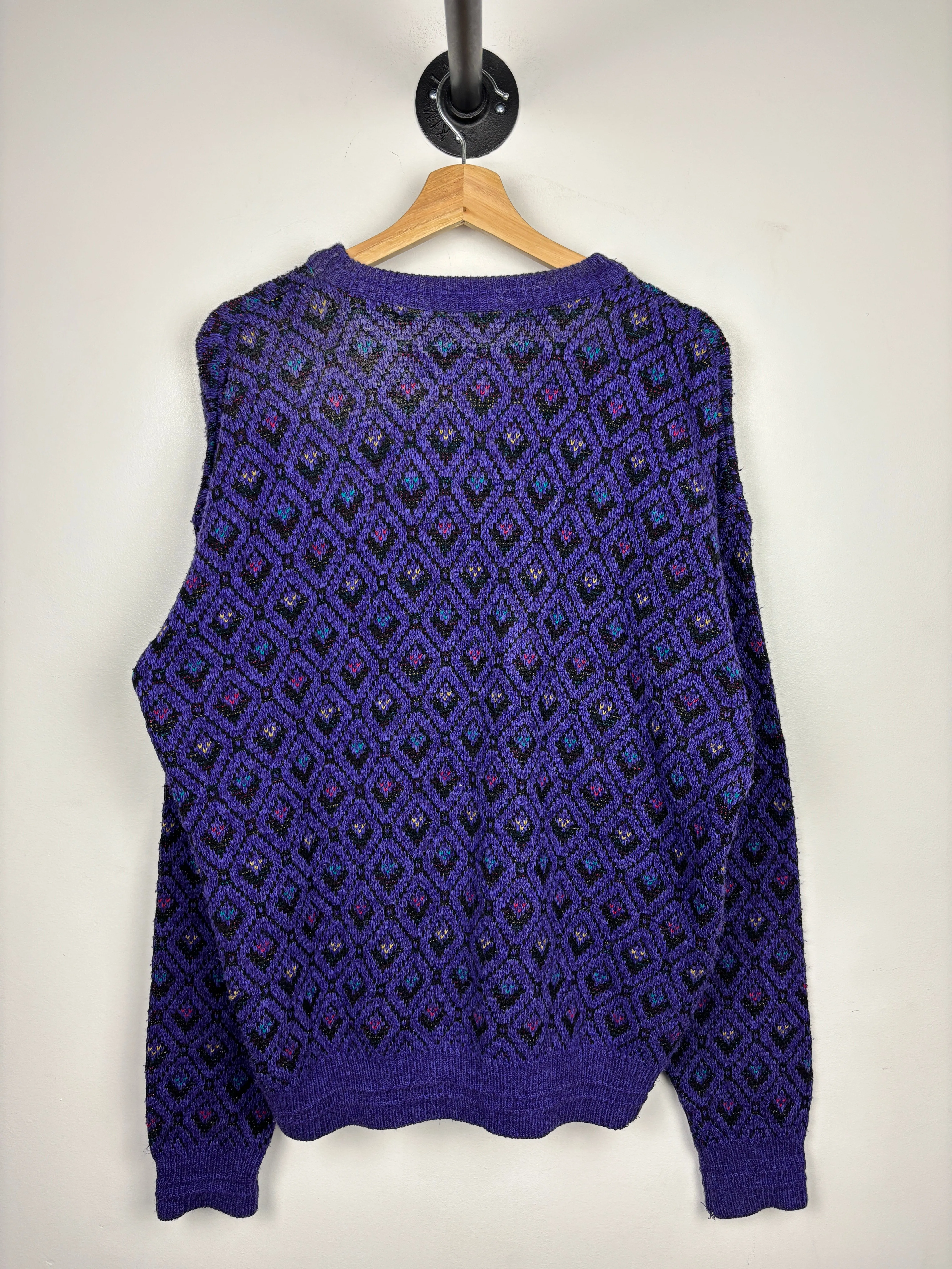 Vintage 90s Loafers Purple Pattern Knit Sweater