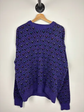 Vintage 90s Loafers Purple Pattern Knit Sweater