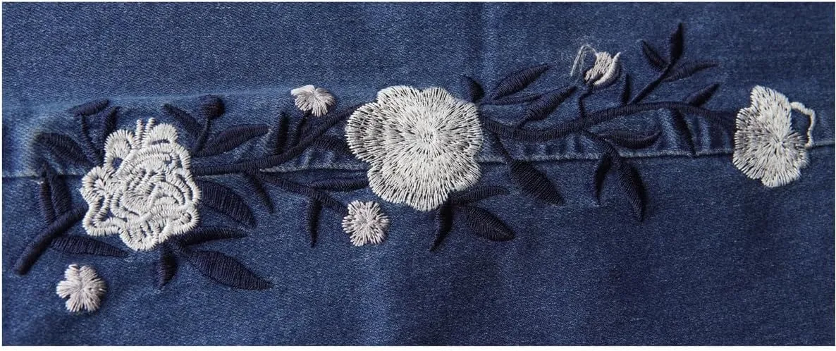 Women's Flare Jeans High Rise Floral Embroidery Mid Waist High Stretchy Bootcut Slim Wide Leg Denim Pants