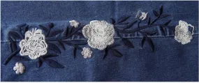 Women's Flare Jeans High Rise Floral Embroidery Mid Waist High Stretchy Bootcut Slim Wide Leg Denim Pants