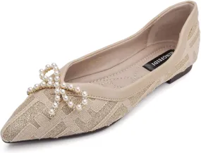Women's Flats Pearl and Lace Embellished Pointed Toe Dress Shoes Comfortable Women's Flats Women's White Flats