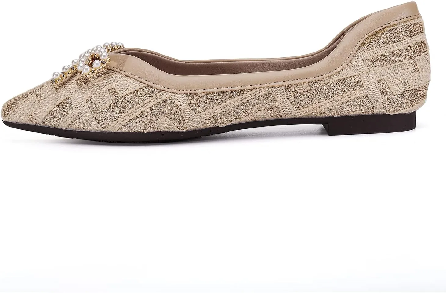Women's Flats Pearl and Lace Embellished Pointed Toe Dress Shoes Comfortable Women's Flats Women's White Flats