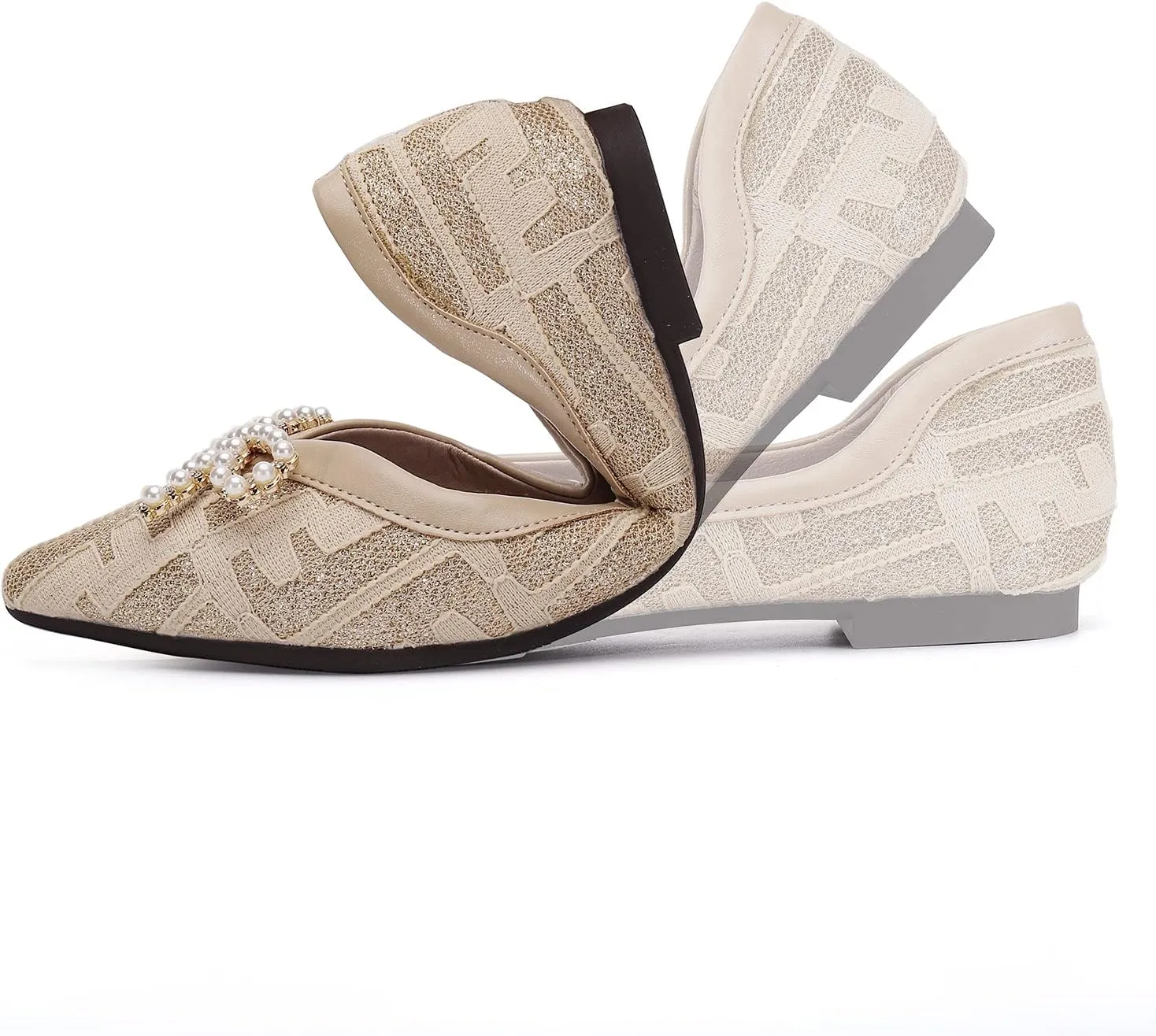 Women's Flats Pearl and Lace Embellished Pointed Toe Dress Shoes Comfortable Women's Flats Women's White Flats