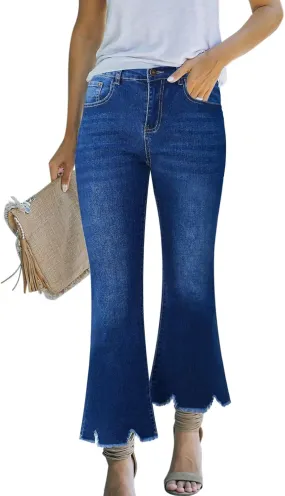 Women's High Waisted Crop Flare Jeans for Women Cropped Bell Bottom Jeans for Women Denim Pants with Live Hem