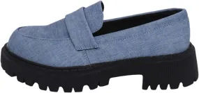 Women's Thick Soled Penny Loafers, one Foot Stirrup Canvas Material Slope Heel Oxfords, Office and Daily wear Thick Heel Non-Slip Casual Business Work Shoes
