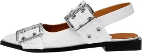 Women's Wide Welt Ballet Buckle Flats Comfortable Slingback Ballerina Squared Block Heel Sheos
