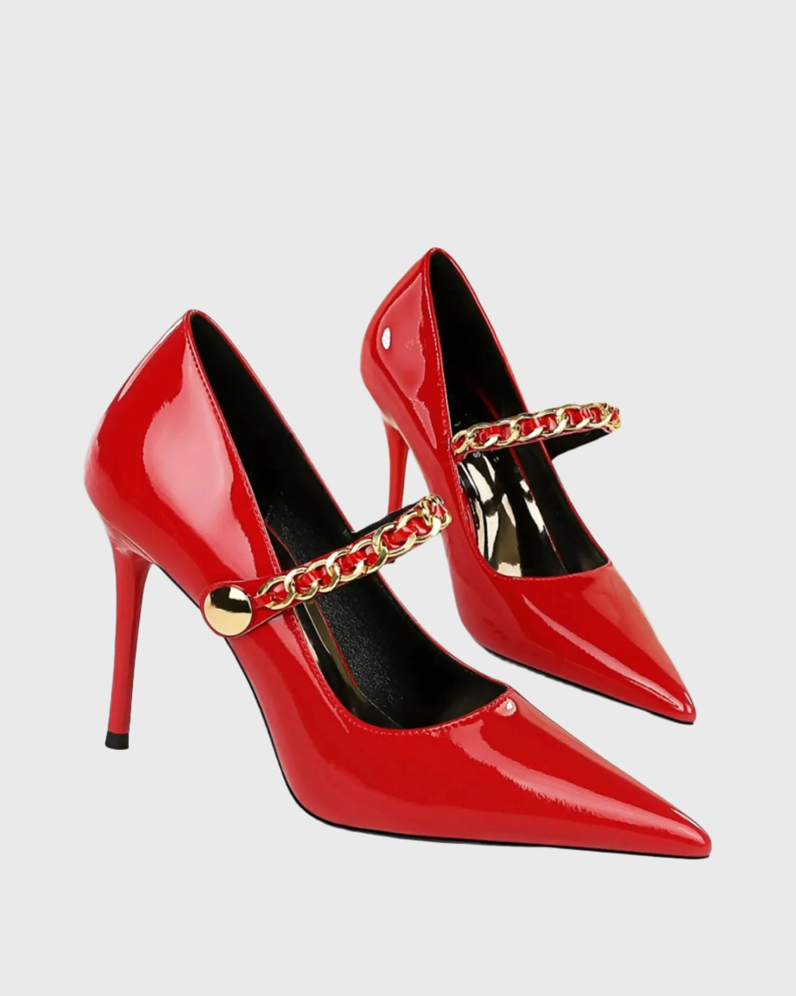 Xylona Metal Chain Slingback Pumps In Red