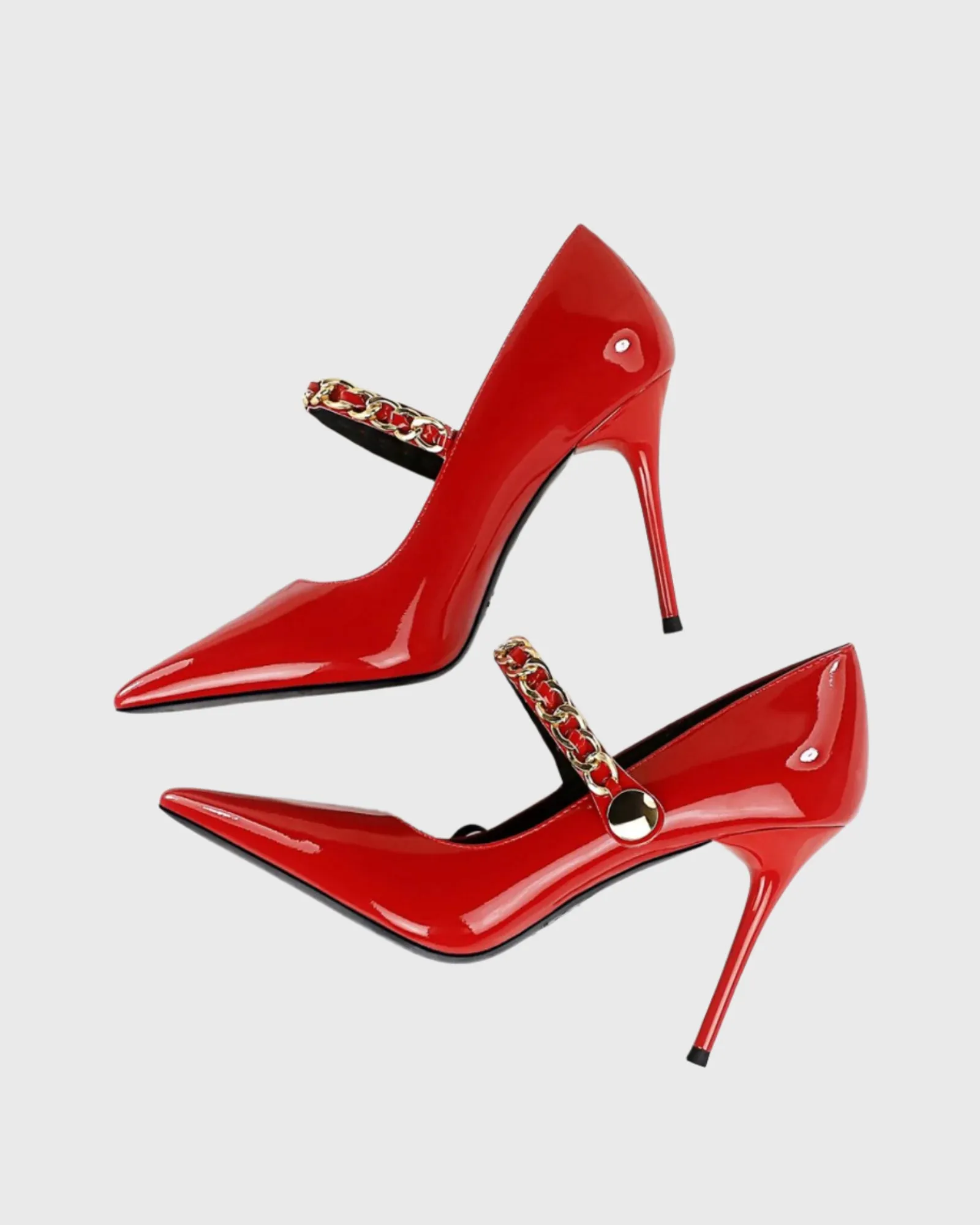 Xylona Metal Chain Slingback Pumps In Red