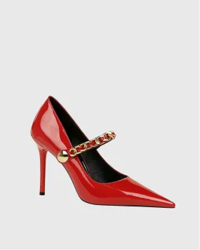 Xylona Metal Chain Slingback Pumps In Red
